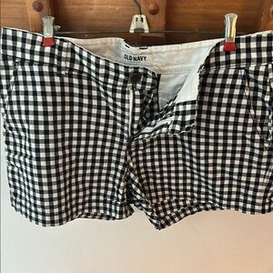 Old Navy Black and White Bermuda Shorts with Classic Checkered Pattern